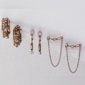 Free People Gold Earring Set with Clear Gems NWT